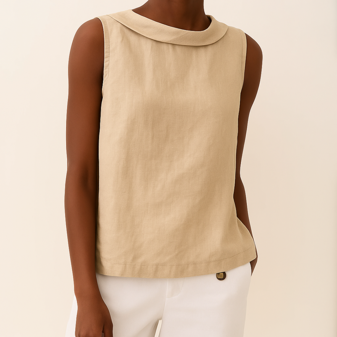 Roll Neck Mouwloze Linnen Blouse - Smart Casual Zomer Top
