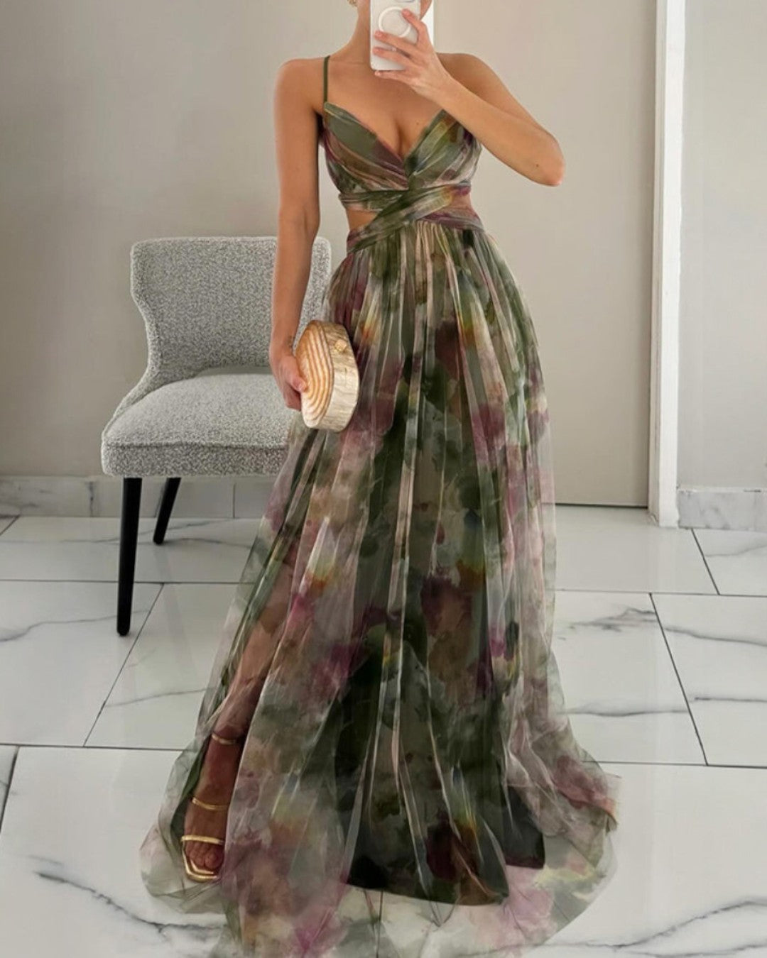 Giselle™ | Luxe maxi-jurk van bloemenchiffon – Sierlijke bewegingen en tijdloze stijl