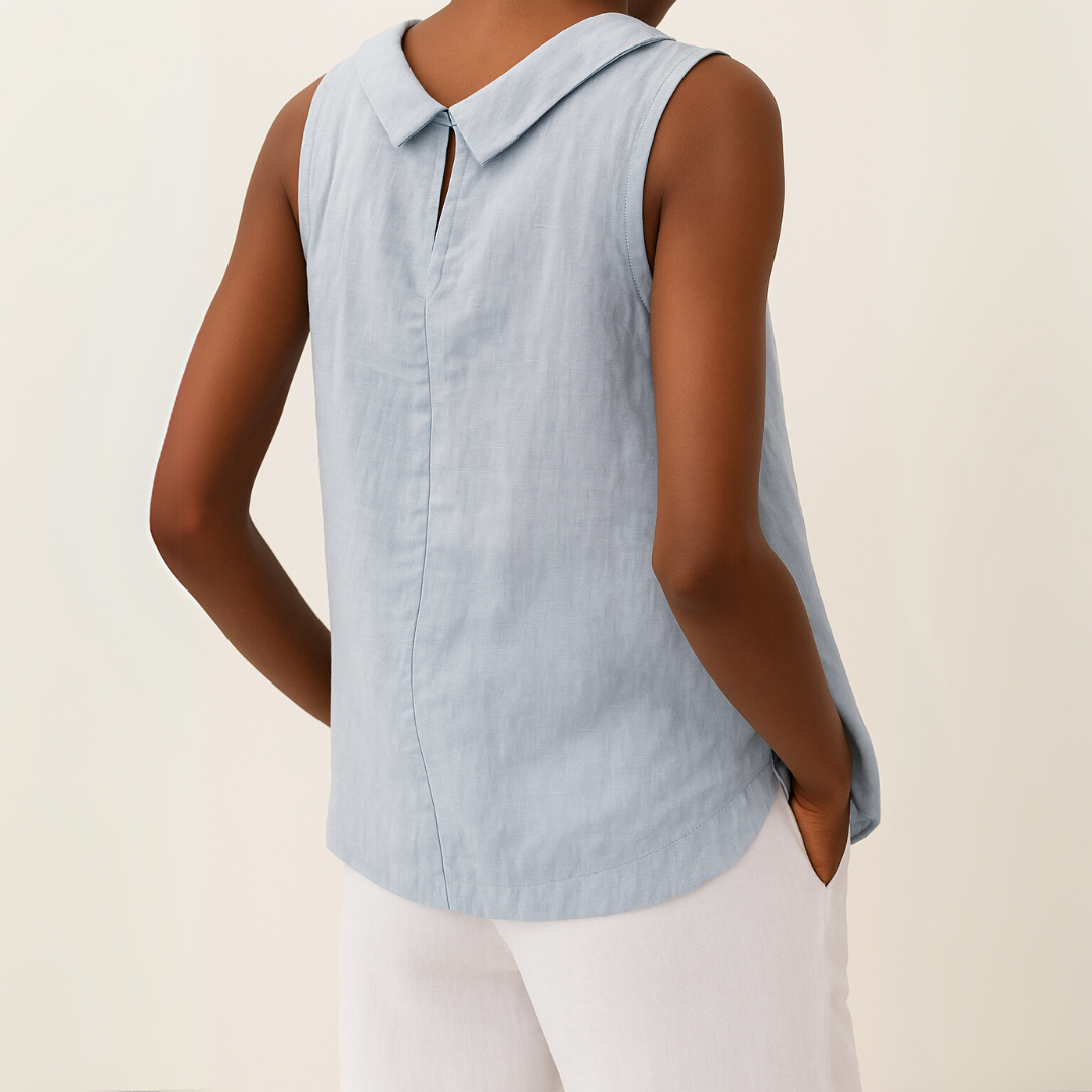 Roll Neck Mouwloze Linnen Blouse - Smart Casual Zomer Top