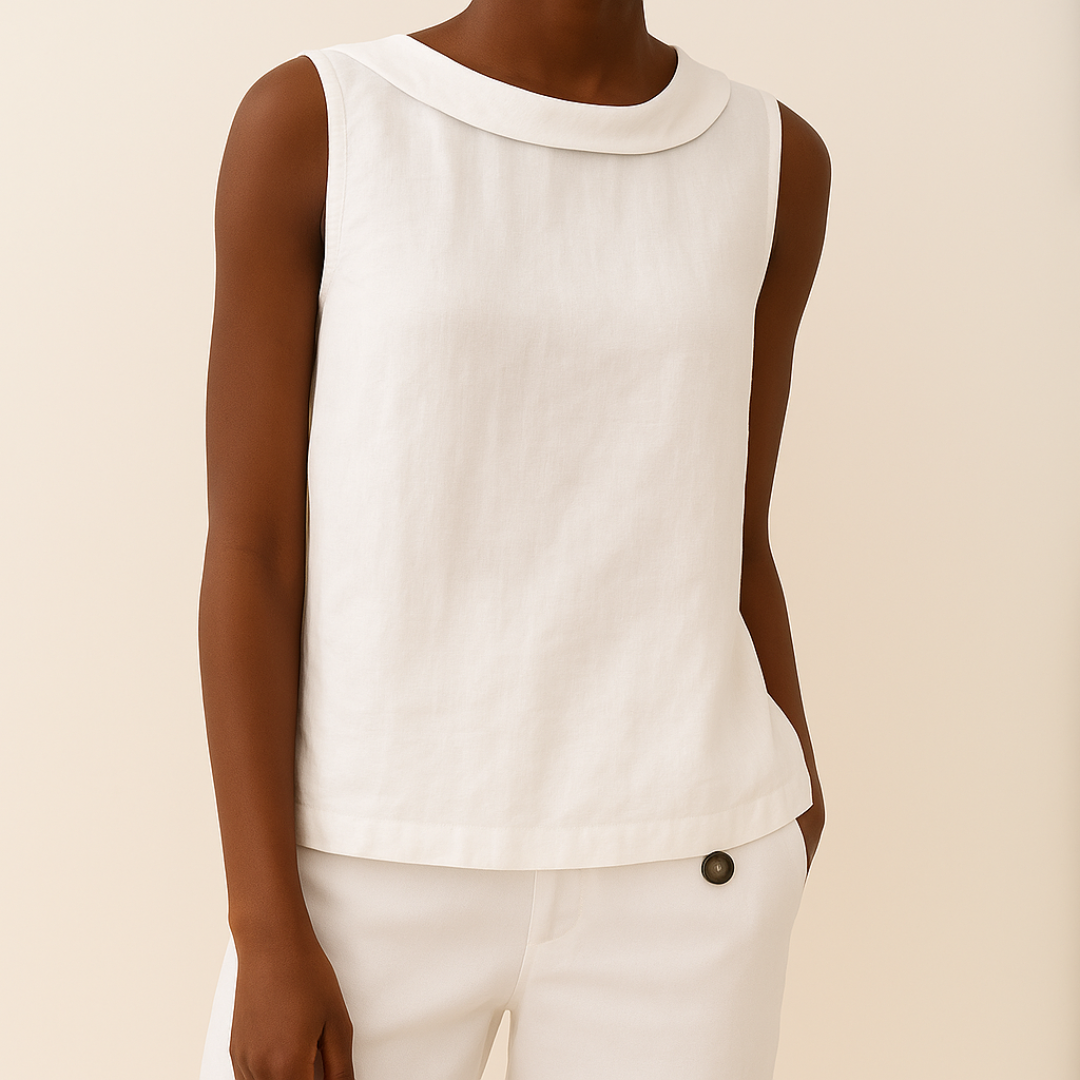 Roll Neck Mouwloze Linnen Blouse - Smart Casual Zomer Top