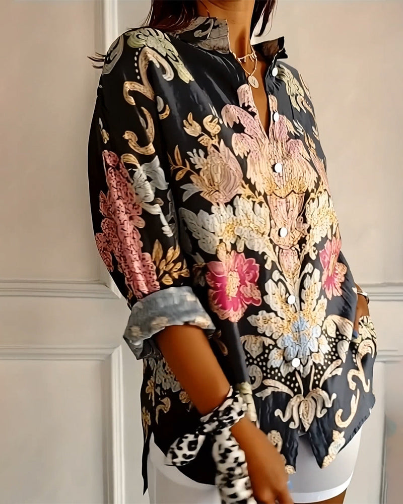 Geprinte Kraag Shirt Met Knopen