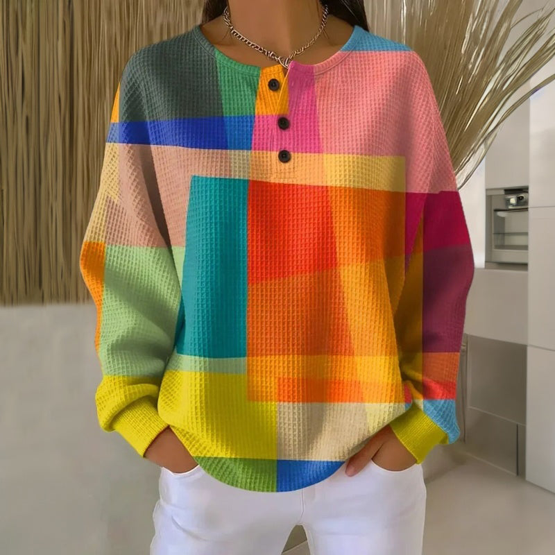 Saar™ | Kleurrijke Patchwork Trui met Lange Mouwen – Speels & Comfortabel
