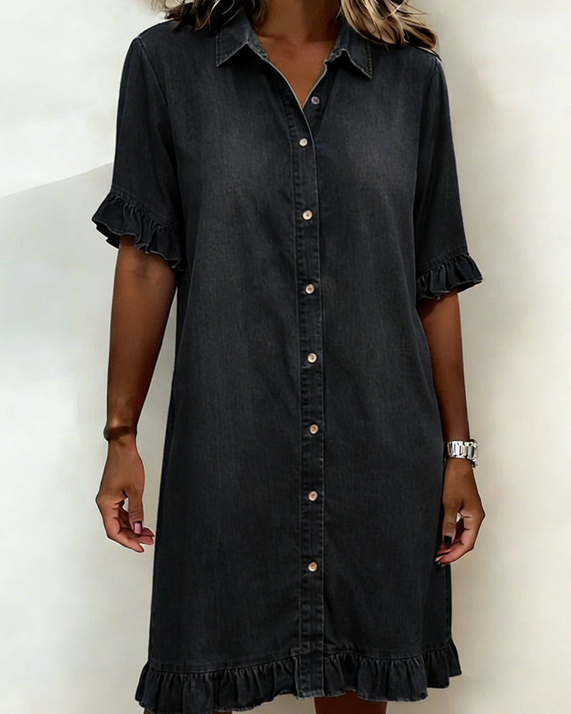 Lieke™ | Denim Jurk met Volantmouwen – Relaxte Chic & Ademend Comfort