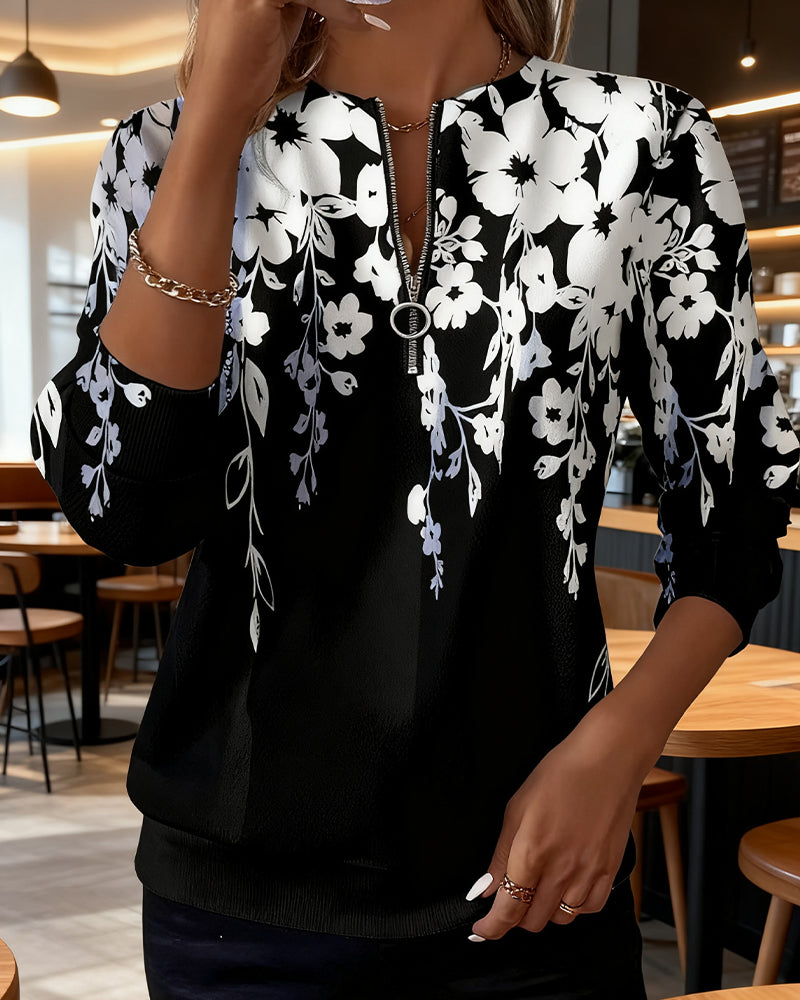 Marci™ | Elegante Floral Top – Halve Rits & Comfortabele Pasvorm