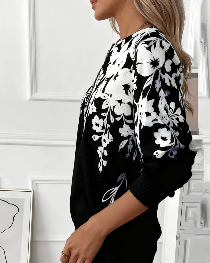 Marci™ | Elegante Floral Top – Halve Rits & Comfortabele Pasvorm