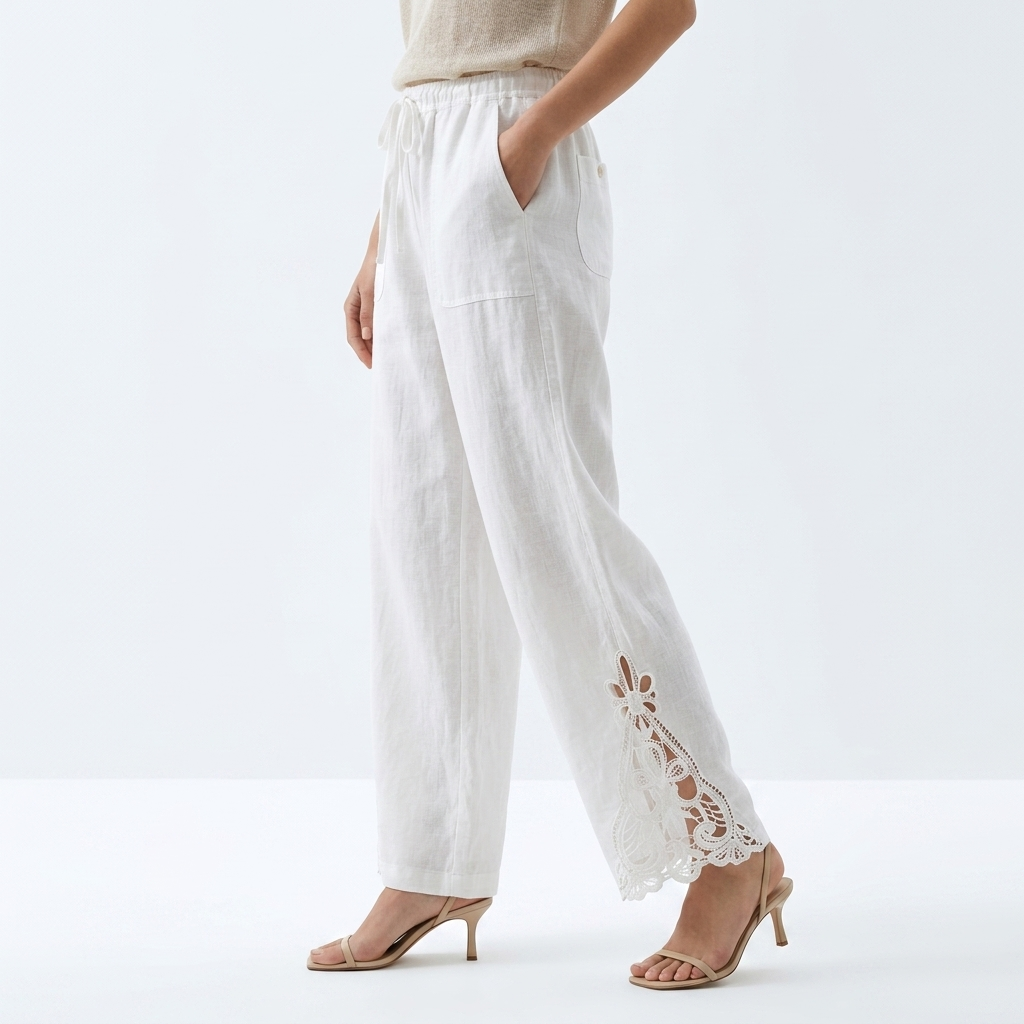 Perrine™ — Cropped wijde broek met kantzoom voor een elegante stedelijke zomerlook