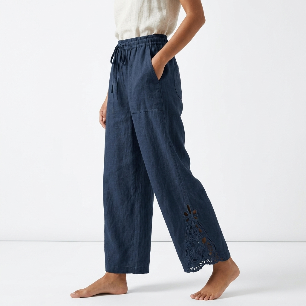 Perrine™ — Cropped wijde broek met kantzoom voor een elegante stedelijke zomerlook
