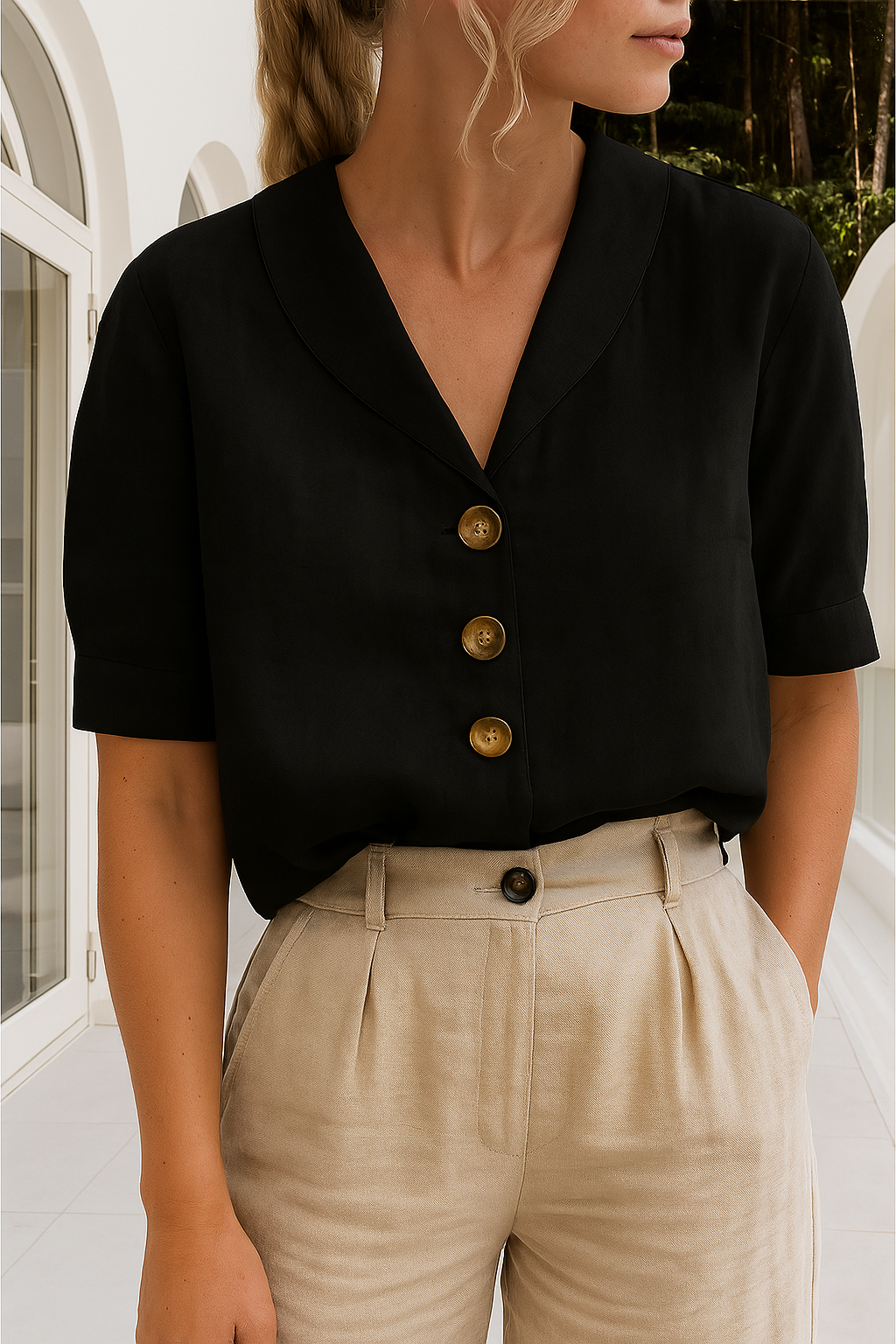 Celyra | Trendy blouse van katoen en linnen voor vrouwen