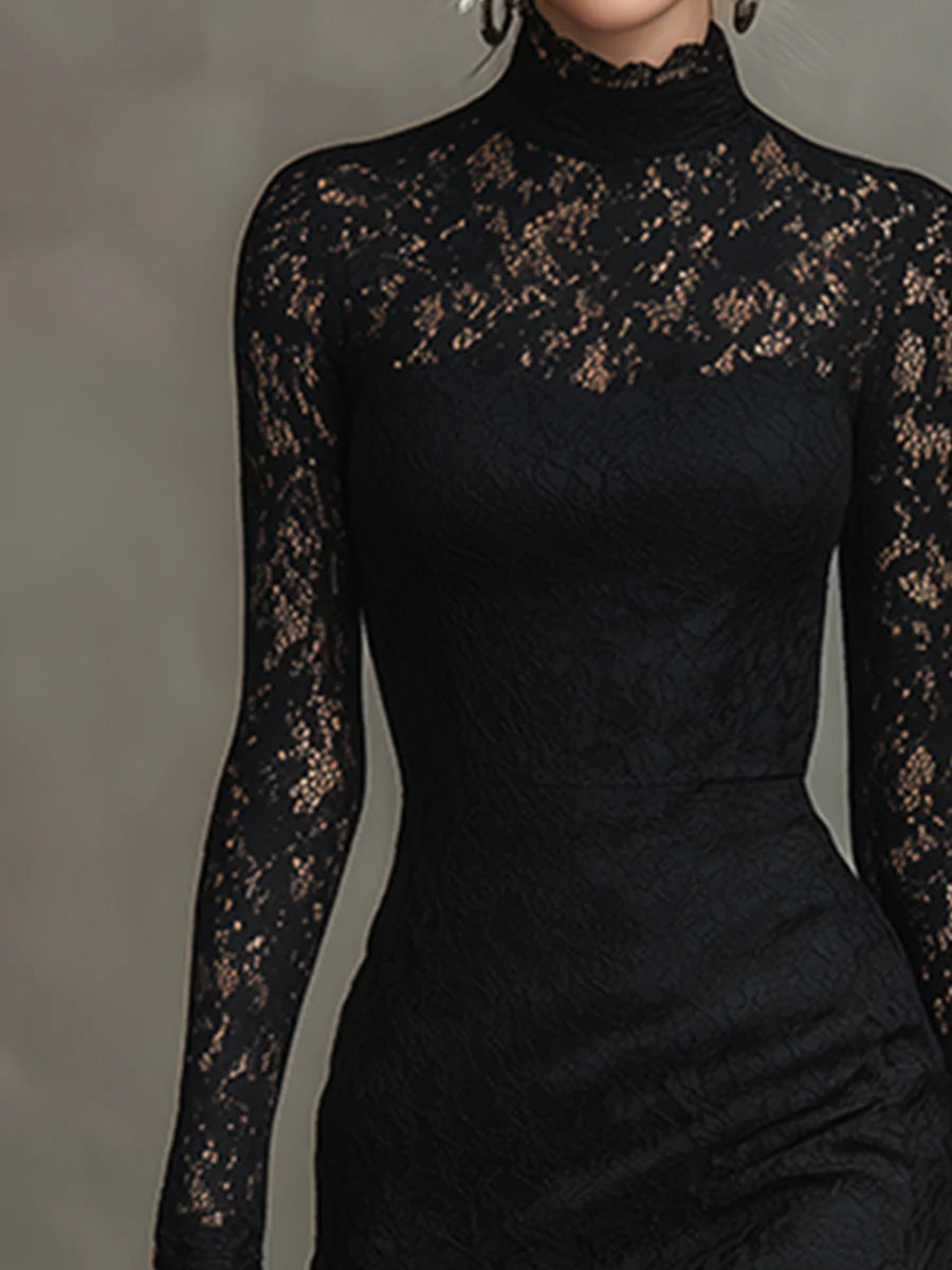 Elegante zwarte stretchkanten fishtail maxi-jurk