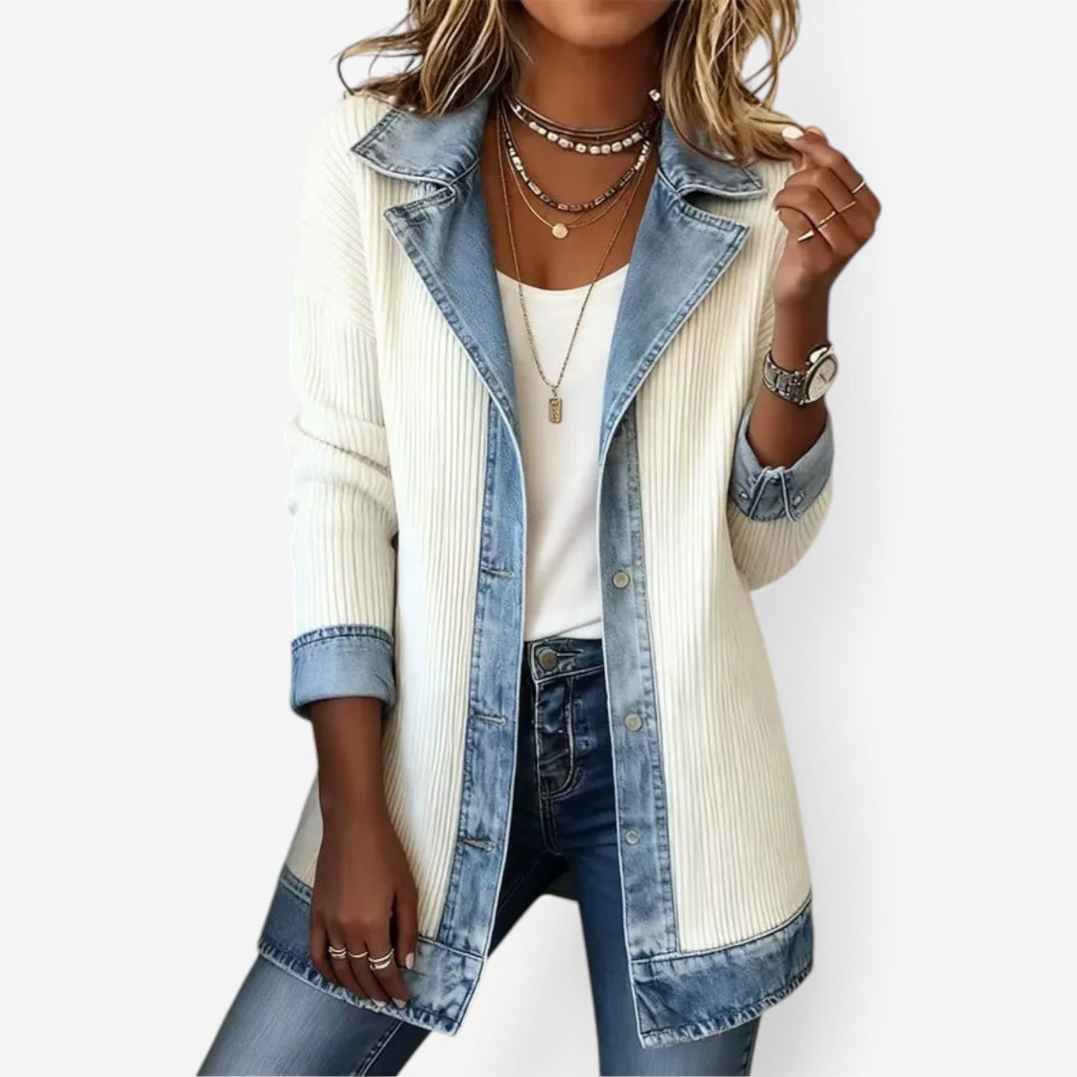 Meike™ | Vest met Denim Details – Casual Verfijning & Ontspannen Pasvorm