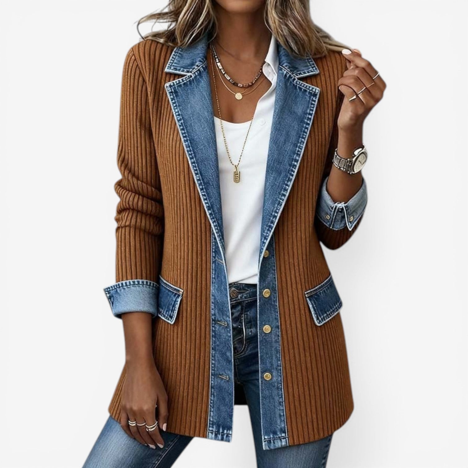 Meike™ | Vest met Denim Details – Casual Verfijning & Ontspannen Pasvorm