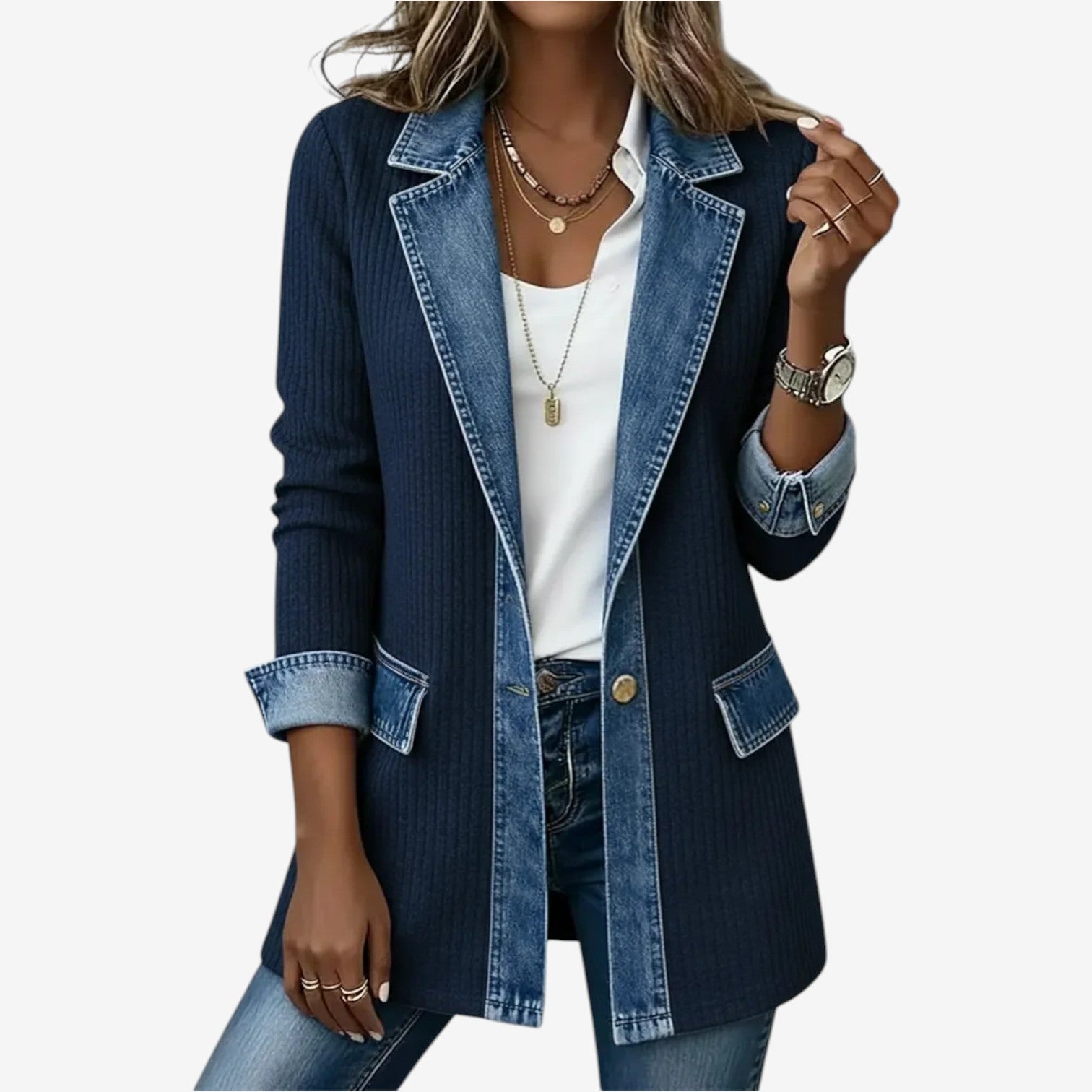 Meike™ | Vest met Denim Details – Casual Verfijning & Ontspannen Pasvorm