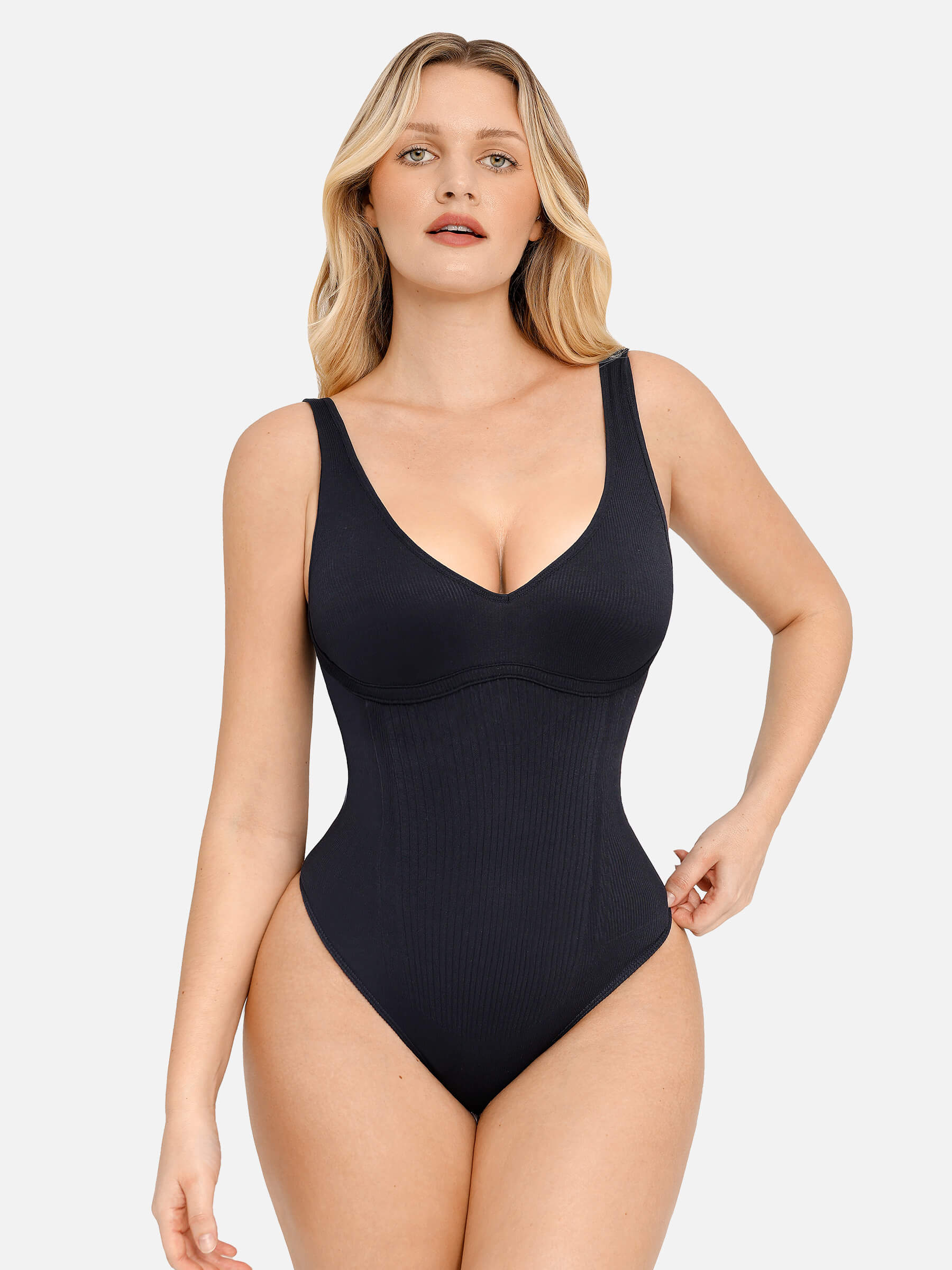 Bloom ™ |  Ribbled V Neck Bodysuit String