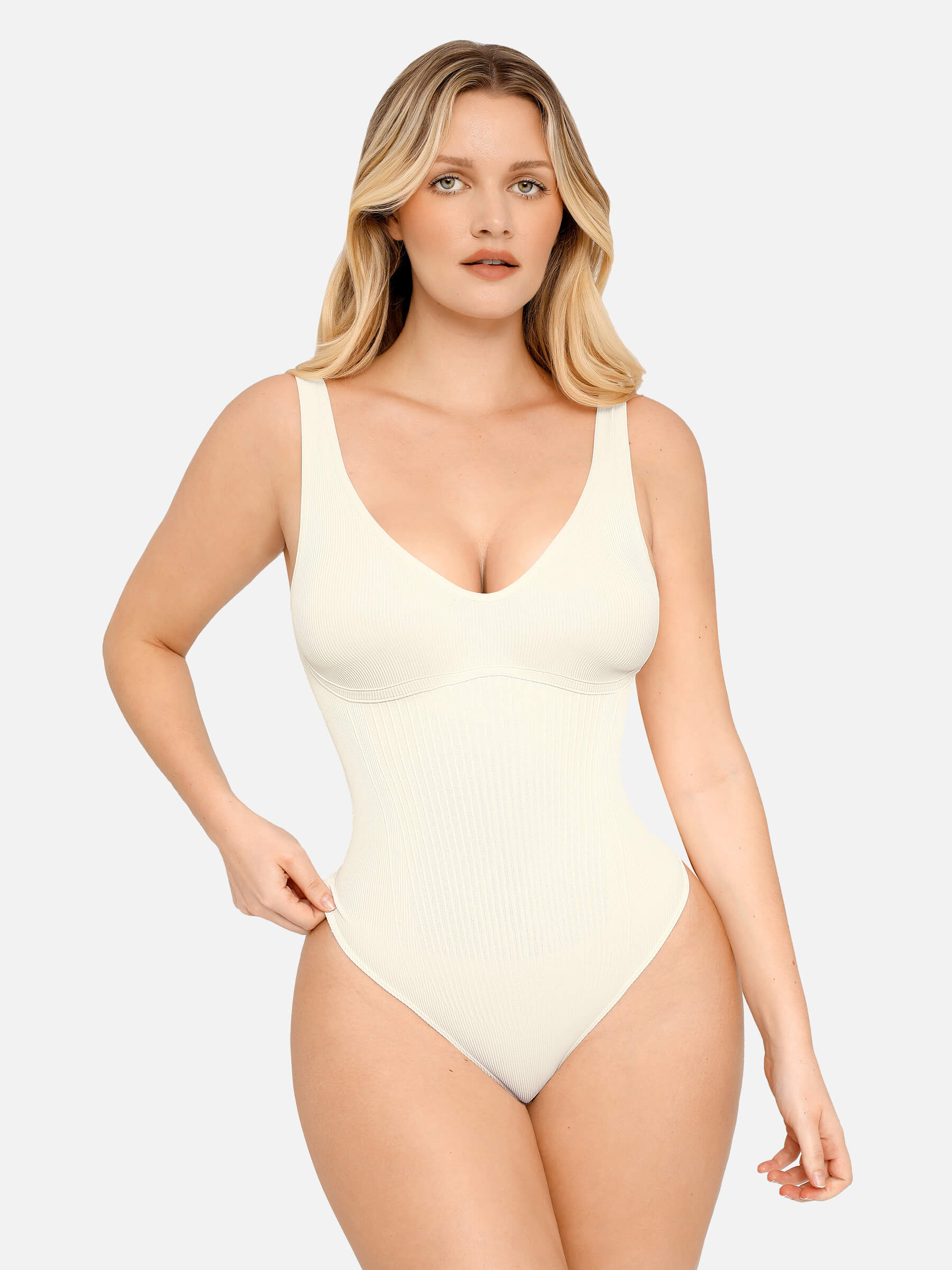 Bloom ™ |  Ribbled V Neck Bodysuit String
