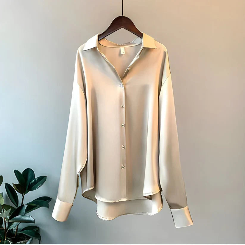 Satin Oversized Knopen Blouse met Lange Mouwen