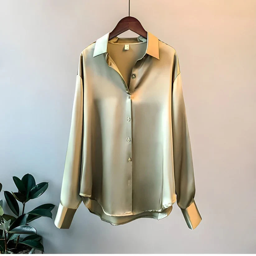 Satin Oversized Knopen Blouse met Lange Mouwen