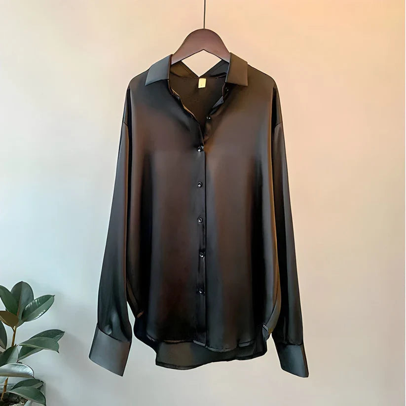 Satin Oversized Knopen Blouse met Lange Mouwen