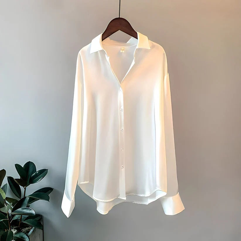 Satin Oversized Knopen Blouse met Lange Mouwen