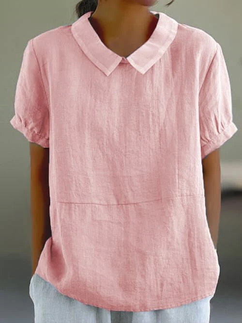 Peter Pan Kraag Ontspannen Linnen Casual Blouse