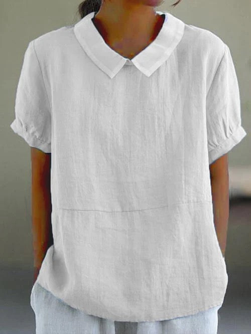 Peter Pan Kraag Ontspannen Linnen Casual Blouse