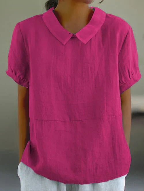 Peter Pan Kraag Ontspannen Linnen Casual Blouse