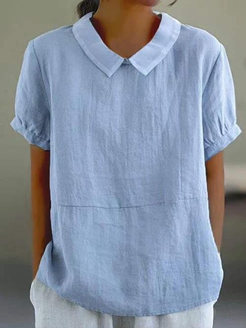 Peter Pan Kraag Ontspannen Linnen Casual Blouse