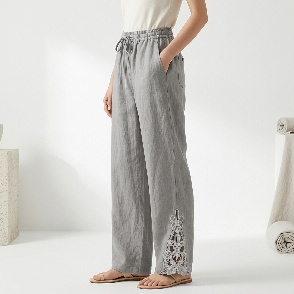 Perrine™ — Cropped wijde broek met kantzoom voor een elegante stedelijke zomerlook
