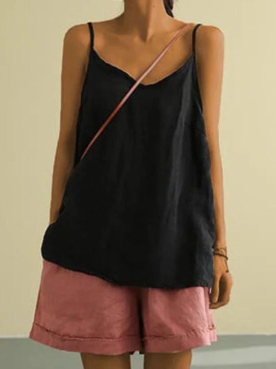 Linnen Spaghetti Band Loose V-Hals Cami Top