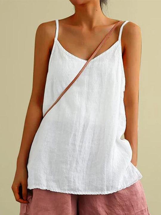 Linnen Spaghetti Band Loose V-Hals Cami Top