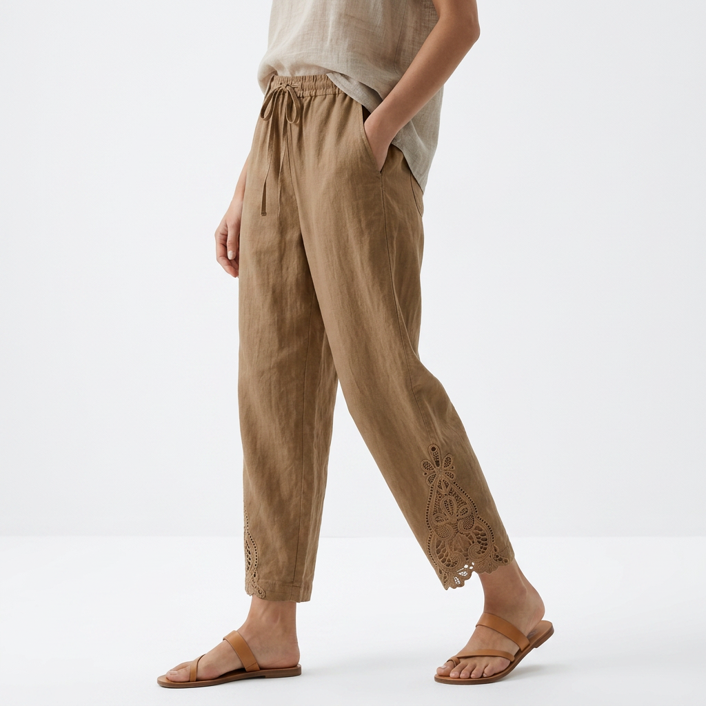 Perrine™ — Cropped wijde broek met kantzoom voor een elegante stedelijke zomerlook