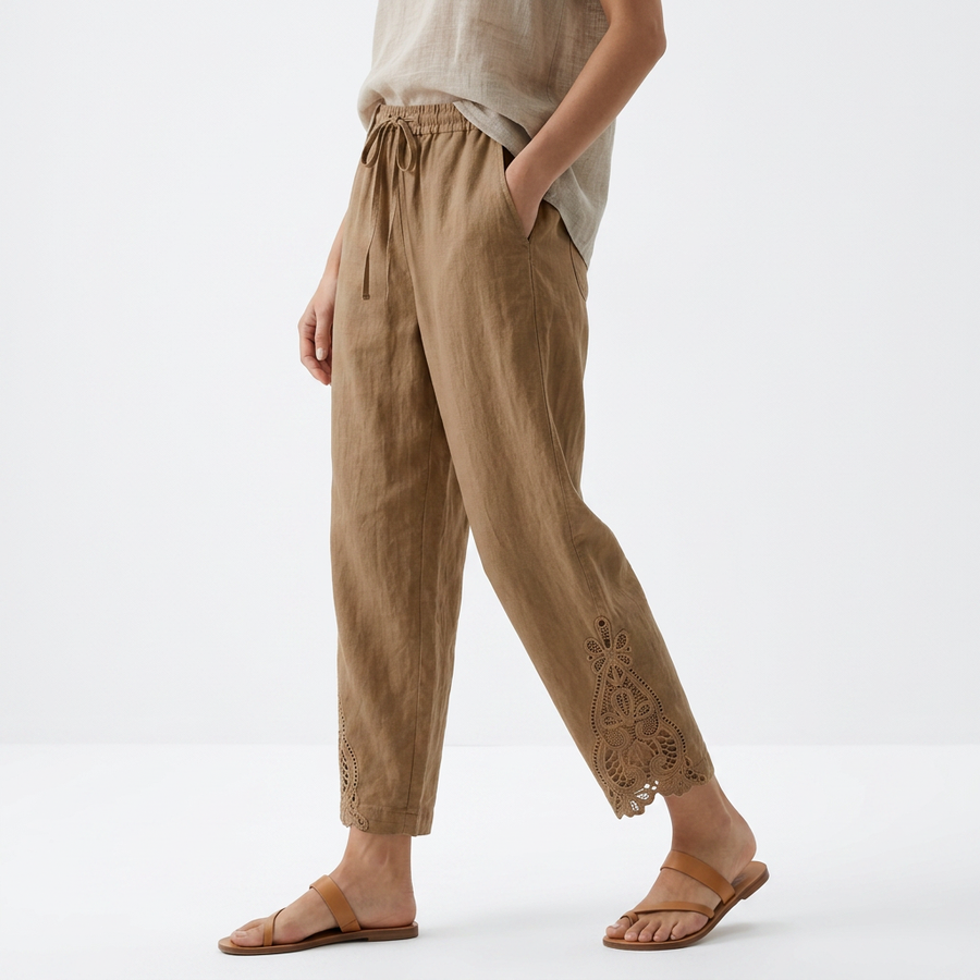 Perrine™ — Cropped wijde broek met kantzoom voor een elegante stedelijke zomerlook