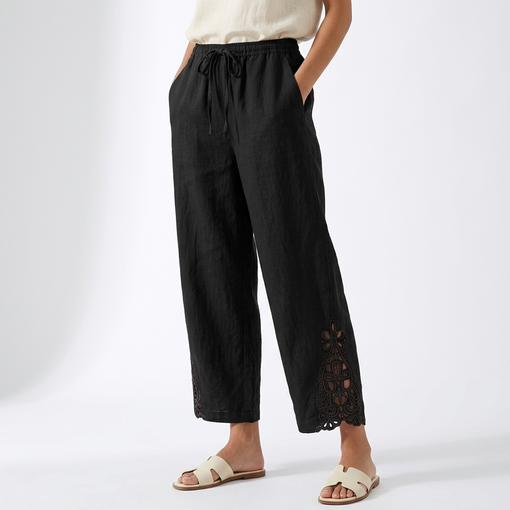 Perrine™ — Cropped wijde broek met kantzoom voor een elegante stedelijke zomerlook