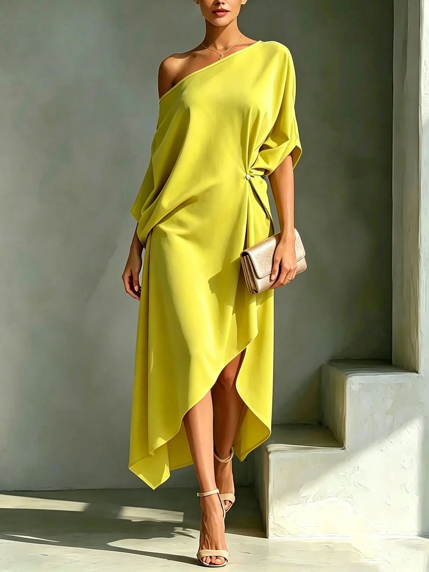 Nynke™ | Asymmetrische Jurk – Tijdloze Elegantie & Vloeiend Draagcomfort