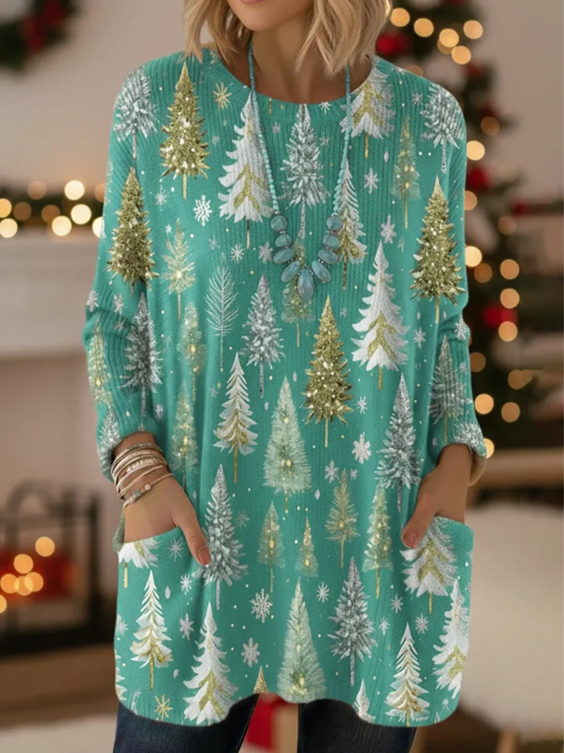 Livia – Gebreide kersttrui met dennendecoratie