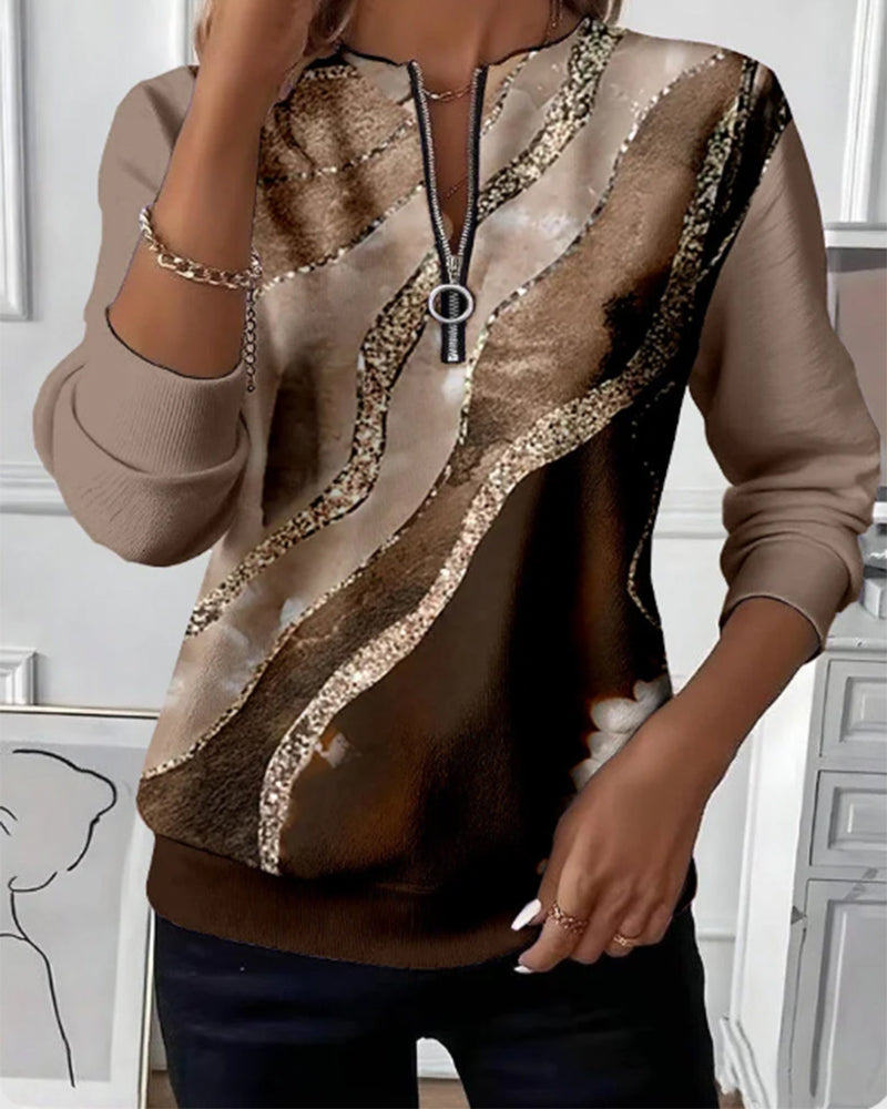 Lera | Sweatshirt met halve rits en vintage print