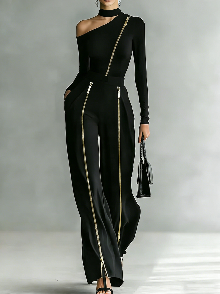Stedelijke minimalistische onregelmatige off-shoulder ritset
