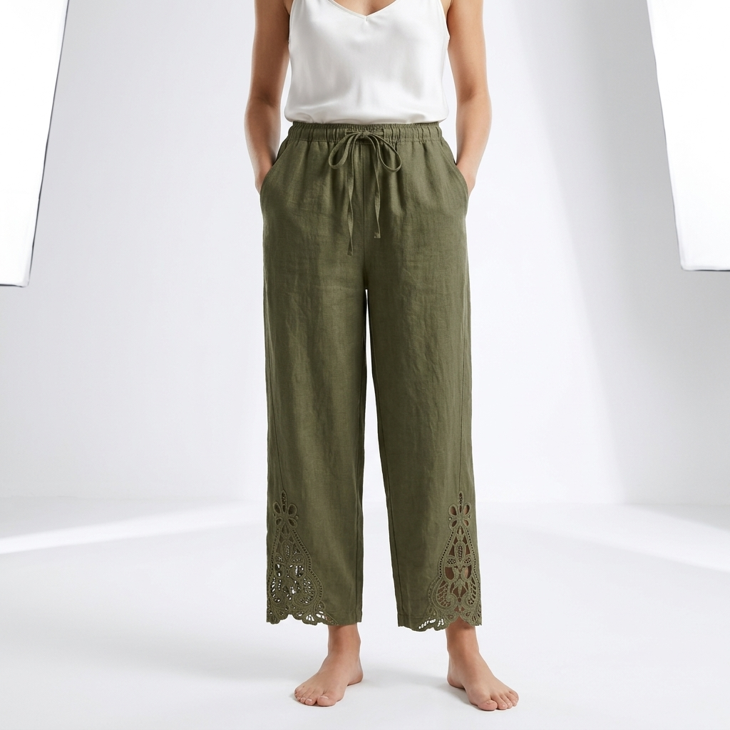 Perrine™ — Cropped wijde broek met kantzoom voor een elegante stedelijke zomerlook