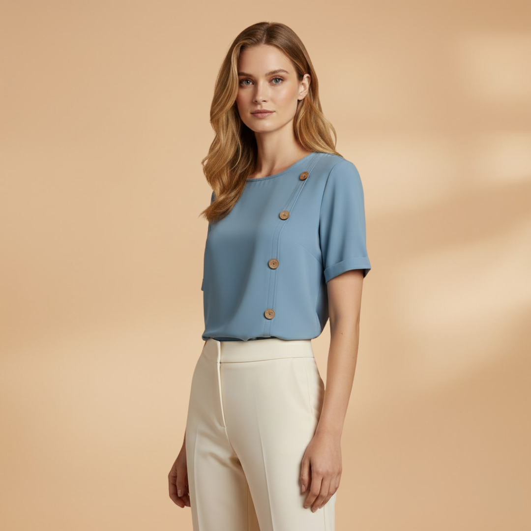 Knoopdetail Korte Mouw Casual Blouse