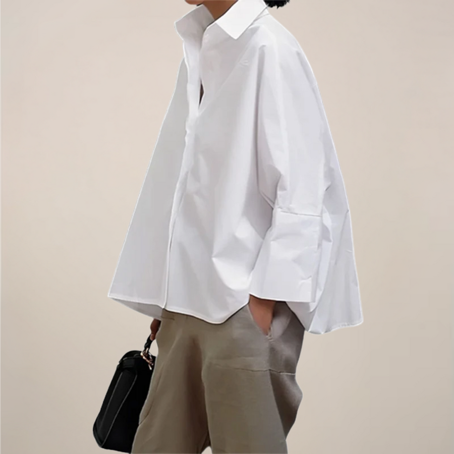Oversized Boxy Wijd Mouw Open Kraag Katoenen Shirt