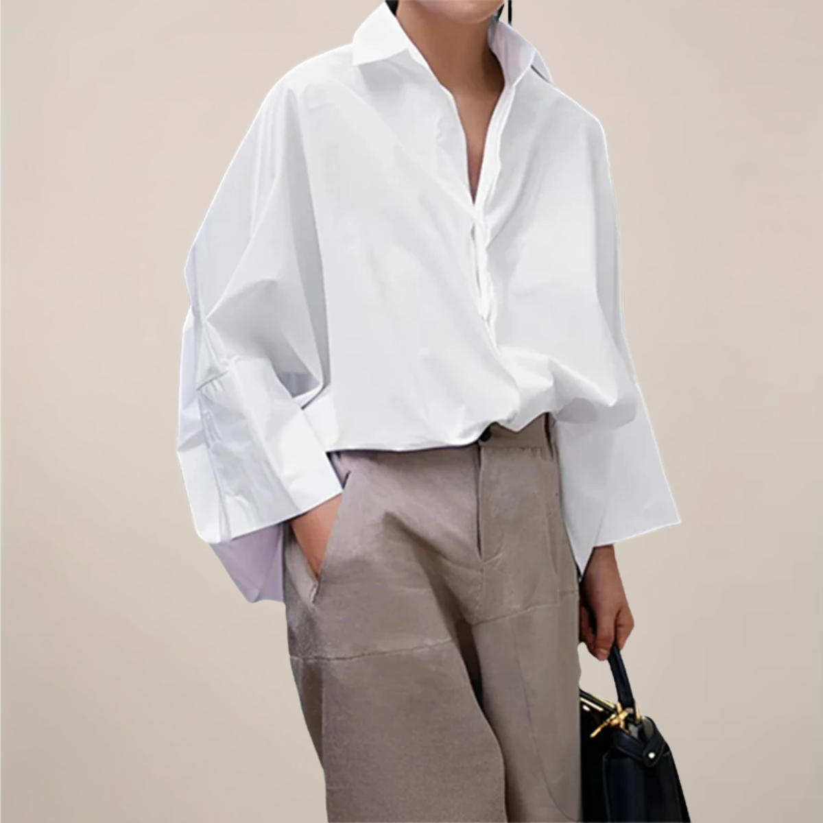 Oversized Boxy Wijd Mouw Open Kraag Katoenen Shirt