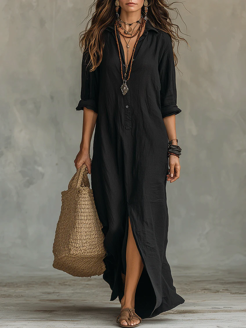 Yfke™ | Maxi Jurk met Knopen – Vloeiende Elegantie & Luchtig Comfort