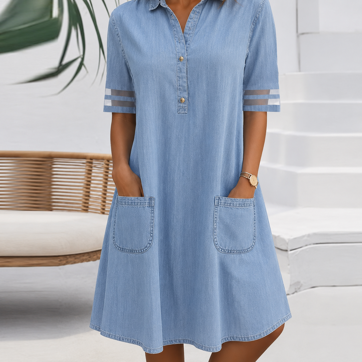 Nora™ | Buikcamouflerende Denim-Look Blousejurk