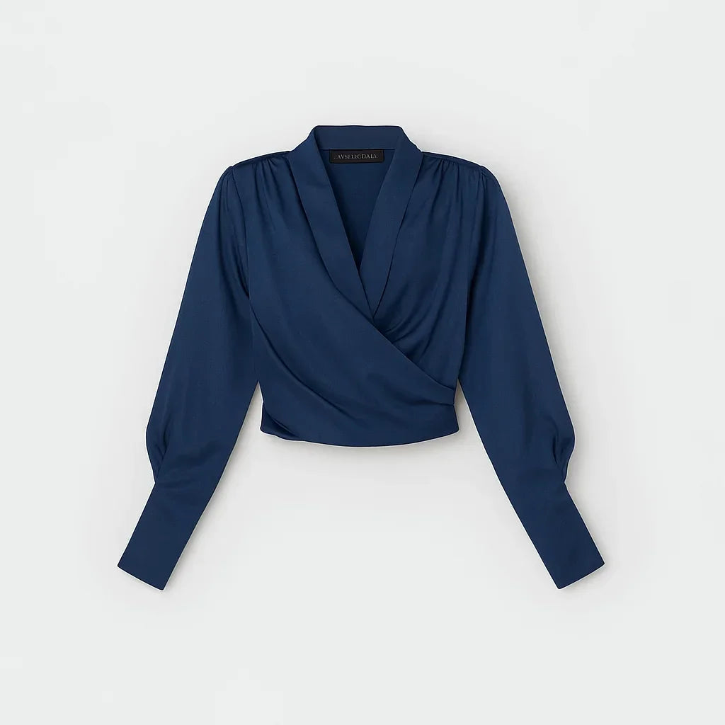 Gelaagde Wrap Front Lange Mouwen Aansluitende Blouse