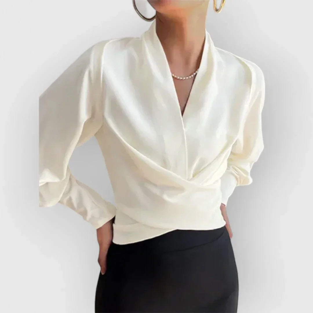 Gelaagde Wrap Front Lange Mouwen Aansluitende Blouse