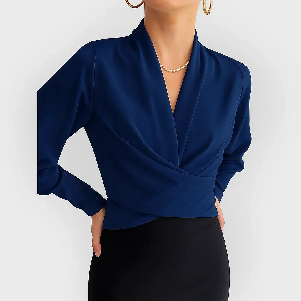 Gelaagde Wrap Front Lange Mouwen Aansluitende Blouse