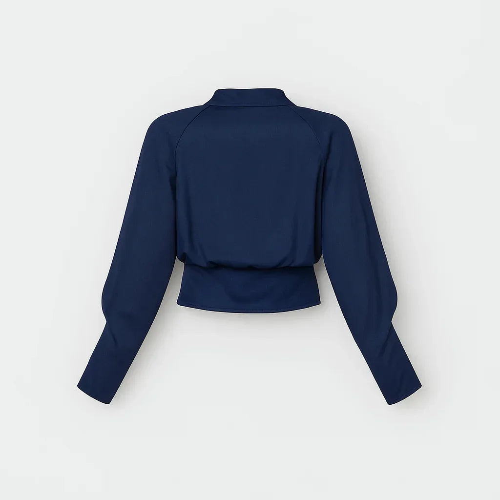 Gelaagde Wrap Front Lange Mouwen Aansluitende Blouse