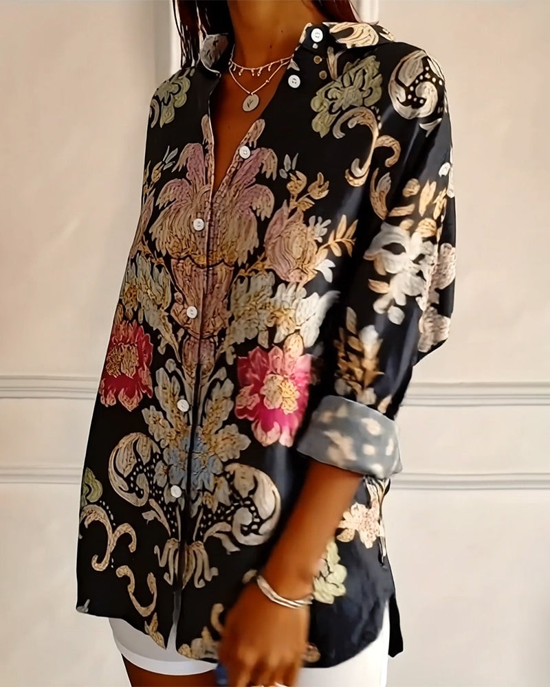 Geprinte Kraag Shirt Met Knopen