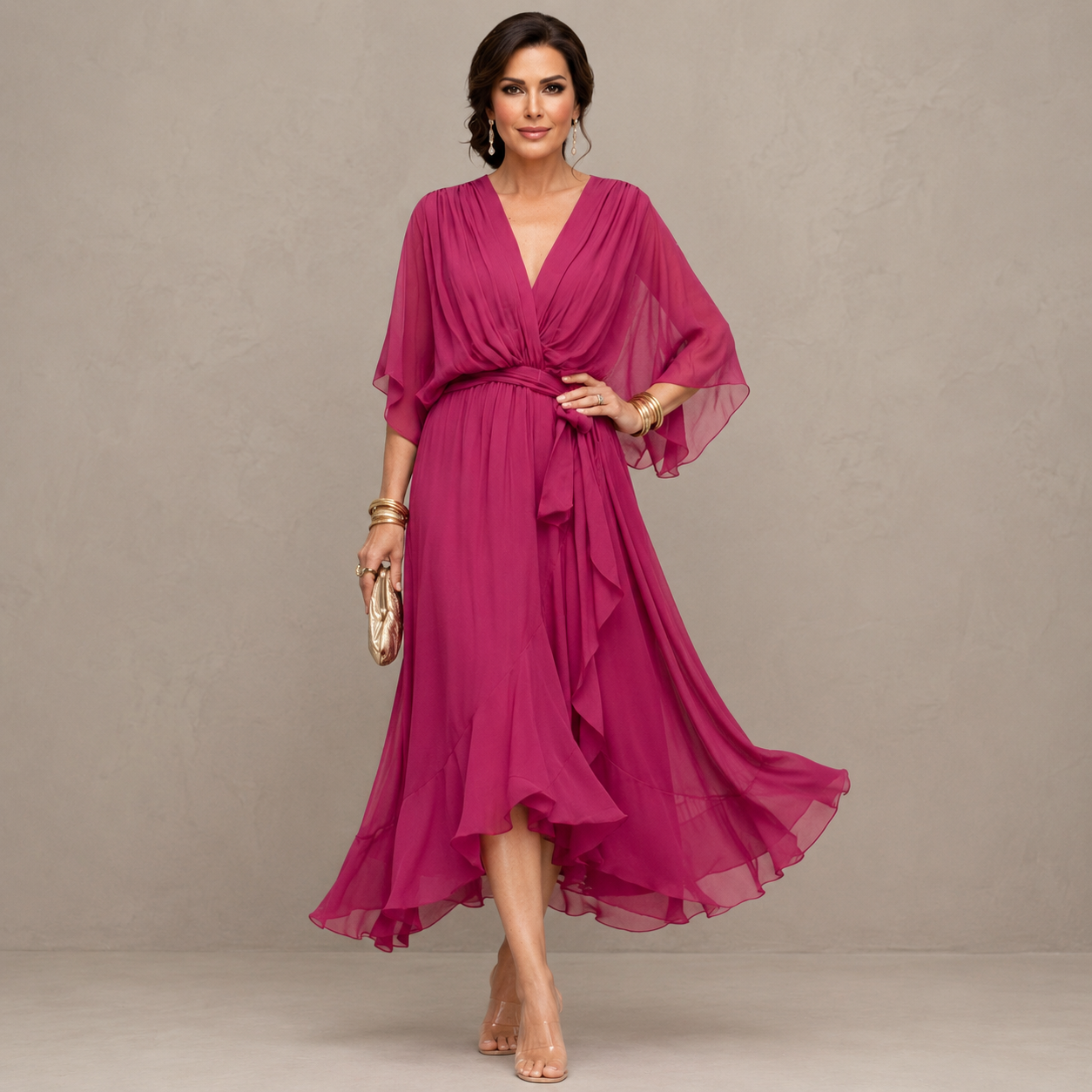 Geeske™ | Tailleaccentuerende Chiffon Midi Jurk
