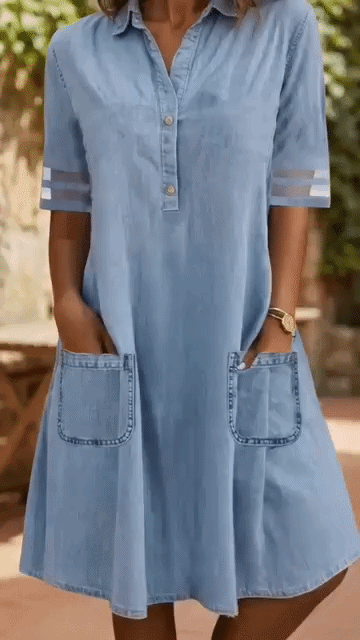 Nora™ | Buikcamouflerende Denim-Look Blousejurk