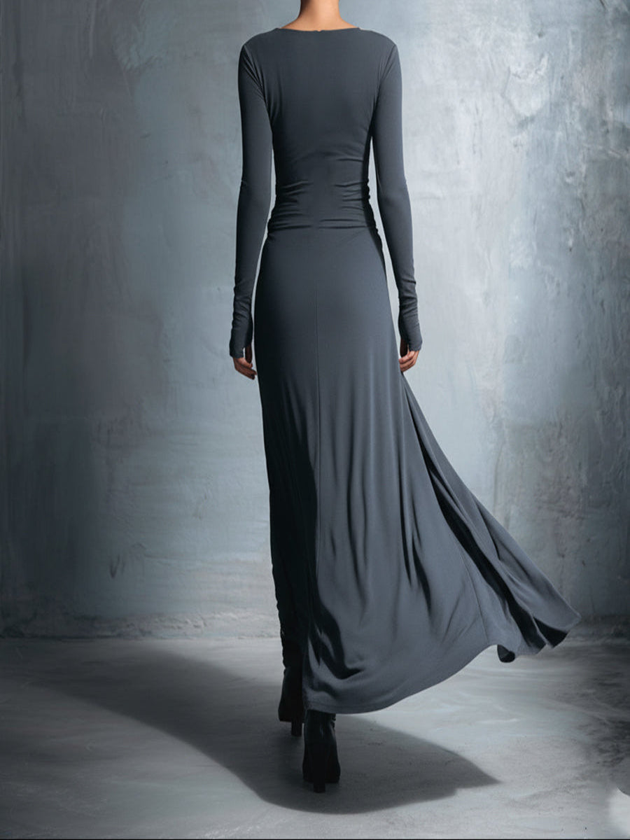 Marijn™ | Minimalistische Maxi Jurk met Knoopdetail – Vloeiende Elegantie & Moderne Rust